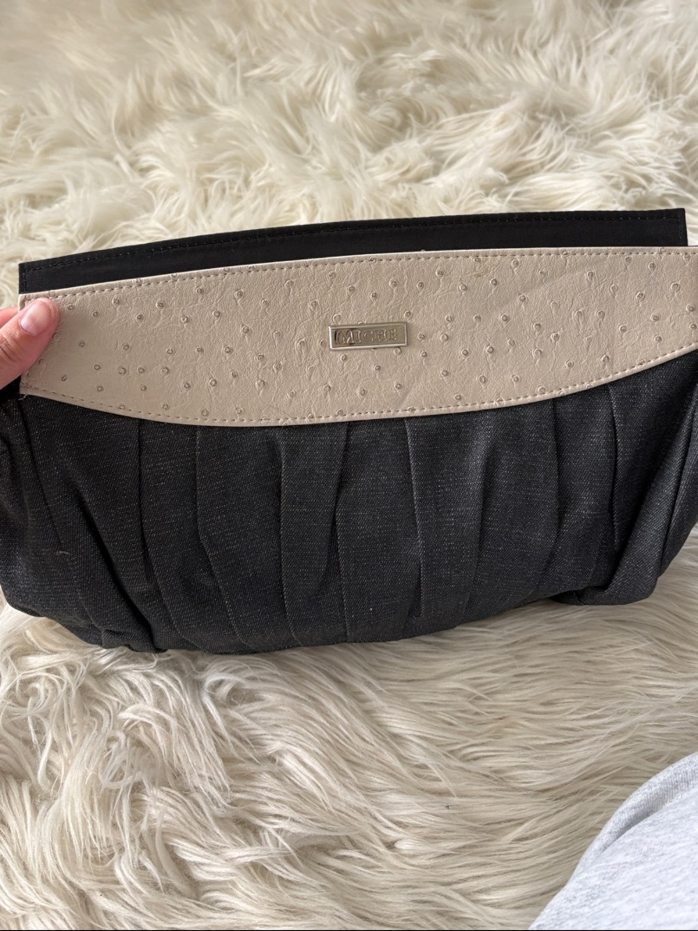 Miche Beige and Black Pleated Clutch